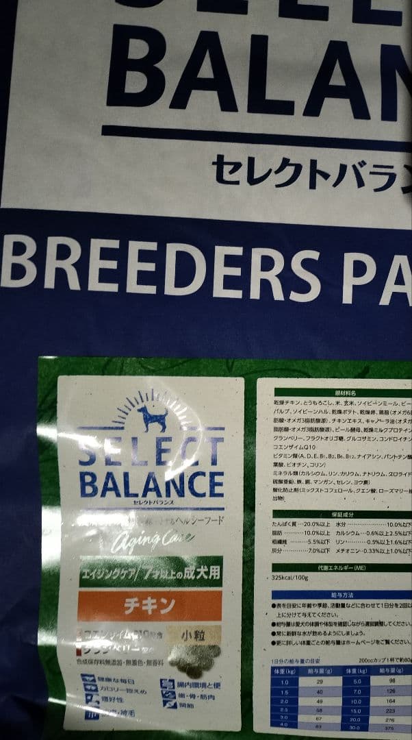 セレクトバランス エイジングケア　チキン 15kg ドライフード