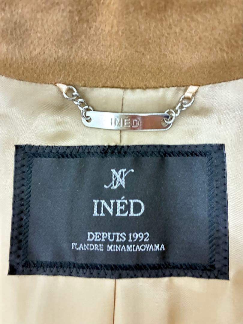 美品　キャメル 11号イネドINED カシミヤ100%ラップコート 高級 日本製
