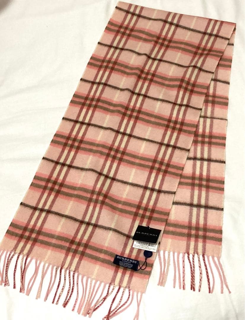 未使用　BURBERRY カシミヤ チェックマフラー ピンク系