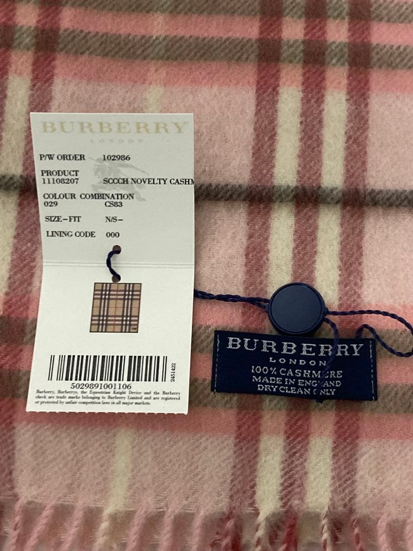 未使用　BURBERRY カシミヤ チェックマフラー ピンク系