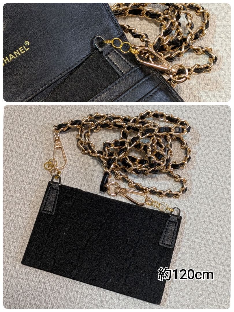 シャネル　デカココ　三つ折り財布　キャビアスキン　黒　正規品　チェーン