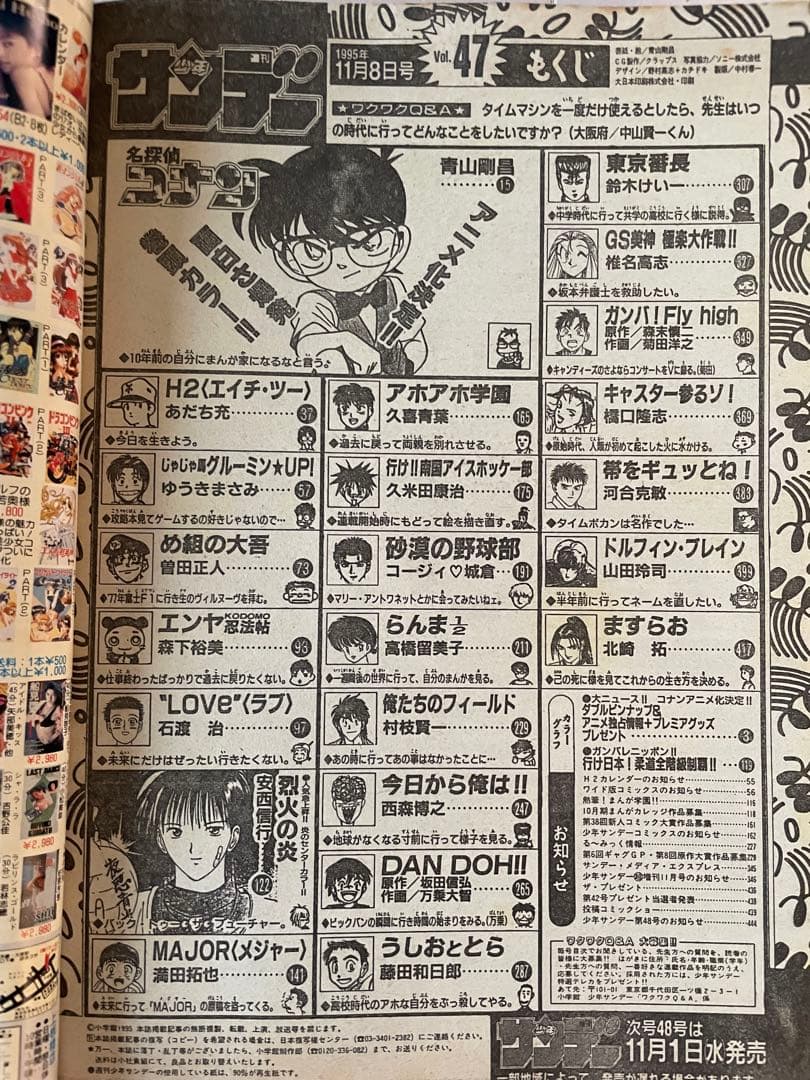 週刊少年サンデー　1995年　47号　名探偵コナン表紙　アニメ化決定　ポスター付