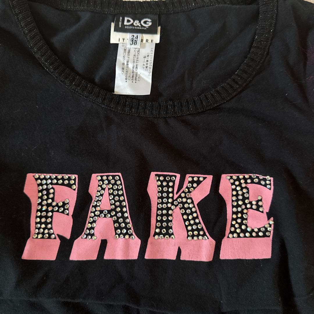D&G FAKE Tシャツ 38 黒/赤