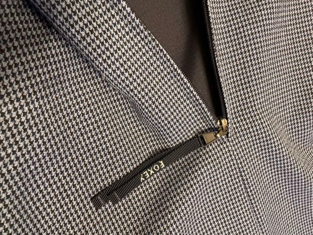 FOXEYフォクシー完売品38白襟千鳥柄洗えるワンピース /クリーニング済み
