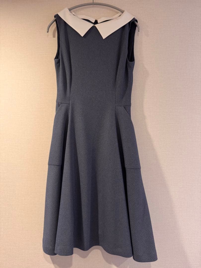 FOXEYフォクシー完売品38白襟千鳥柄洗えるワンピース /クリーニング済み