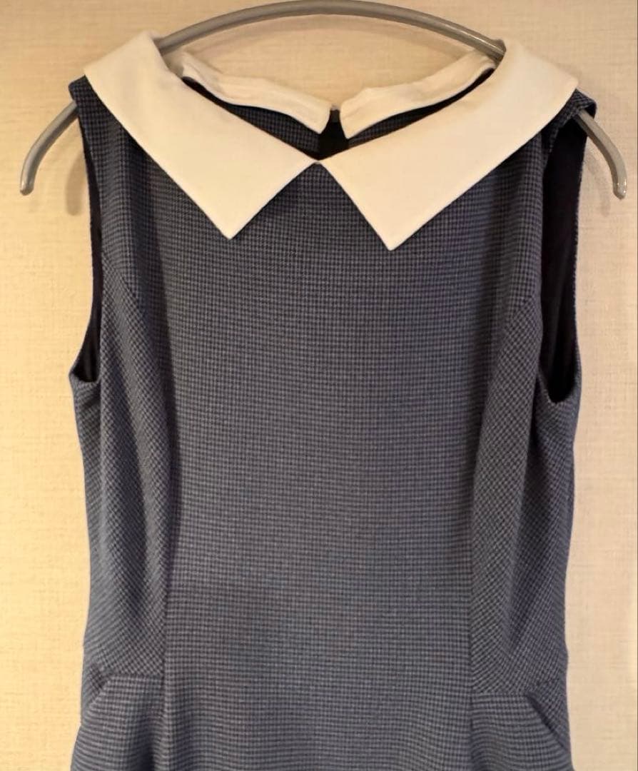 FOXEYフォクシー完売品38白襟千鳥柄洗えるワンピース /クリーニング済み