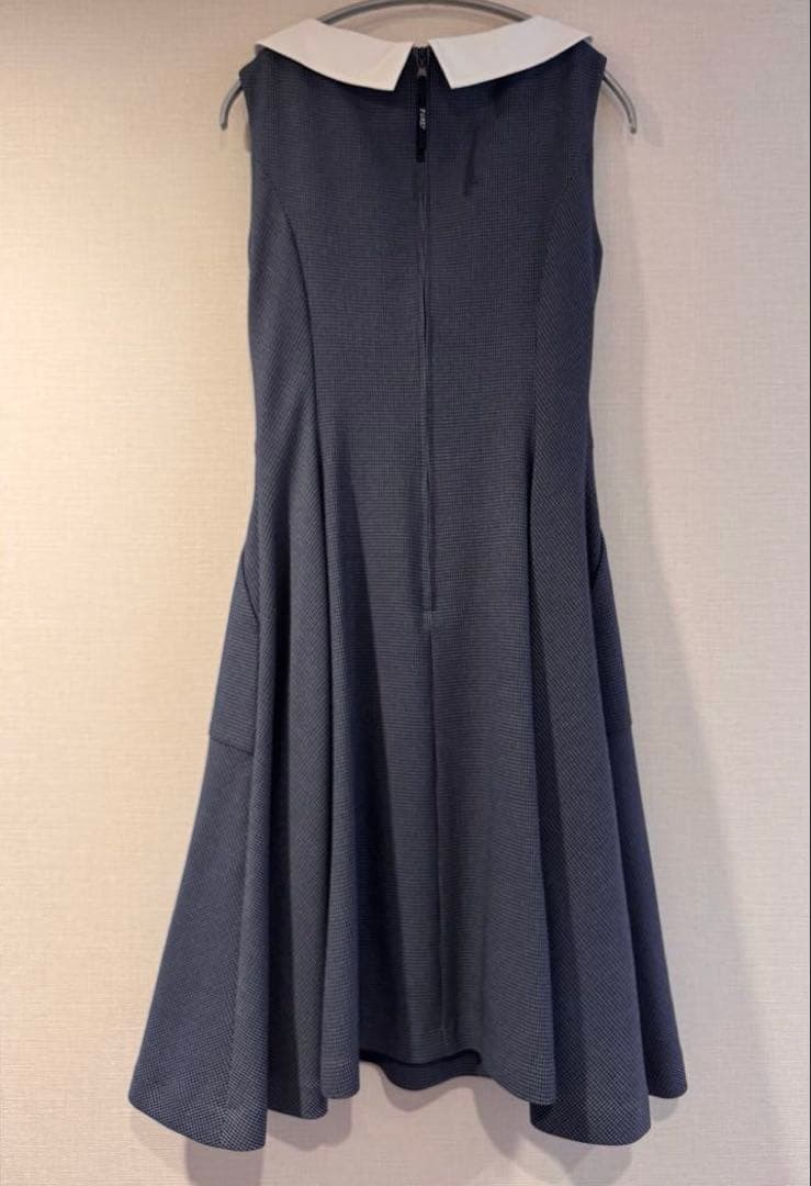 FOXEYフォクシー完売品38白襟千鳥柄洗えるワンピース /クリーニング済み