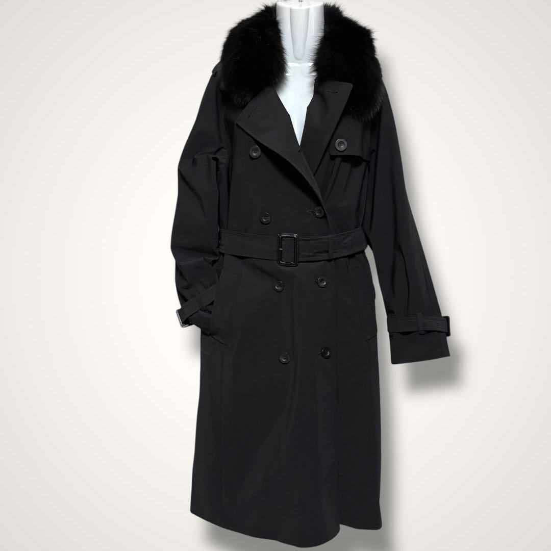 美品✨毛皮ファー ロングトレンチ コート 38 黒 卒業式 入学式 春 秋 冬