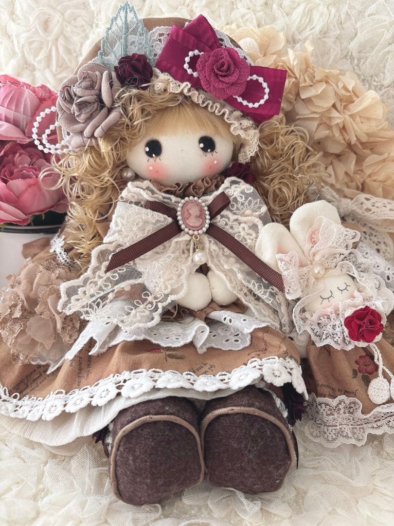 カントリードール♡ハンドメイド♡お人形♡ブラウンドール♡少し訳あり品♡