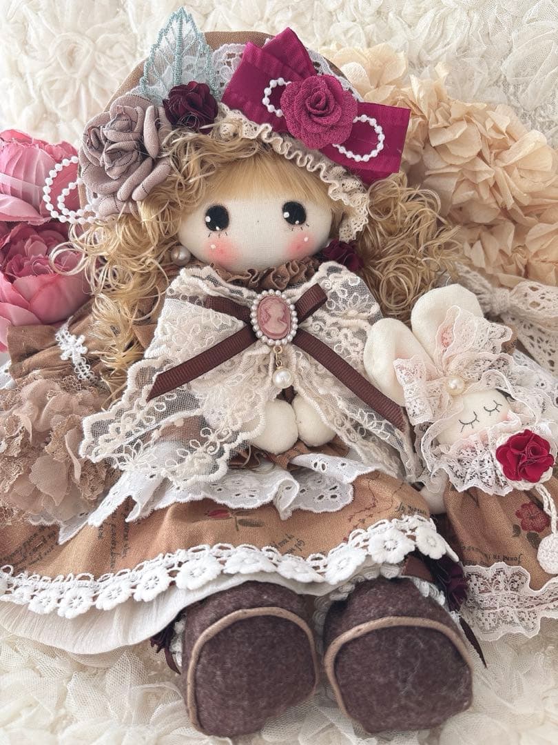 カントリードール♡ハンドメイド♡お人形♡ブラウンドール♡少し訳あり品♡