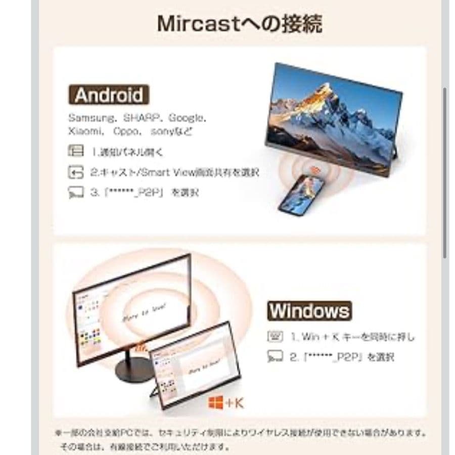 ワイヤレス モバイルモニター 15.6インチ FHD1080P 8000mAh