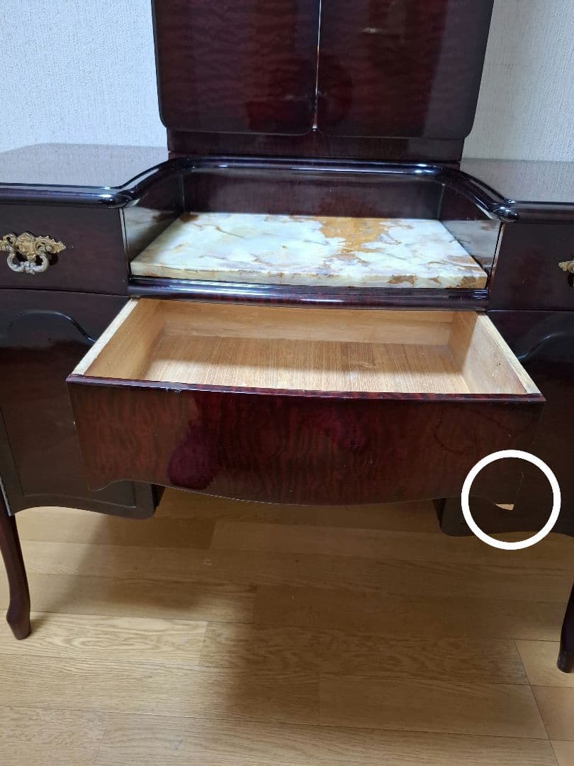 レトロ三面鏡　天板大理石 ①『机部』※必ずセットでご購入ください