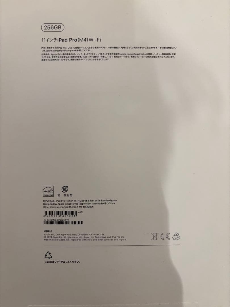 バッテリー100% M4 iPad Pro 11インチ256GBアップルケアー