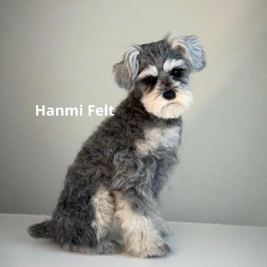 羊毛フェルト　シュナウザー　振り返りお座り　犬　トリミング前　一点物