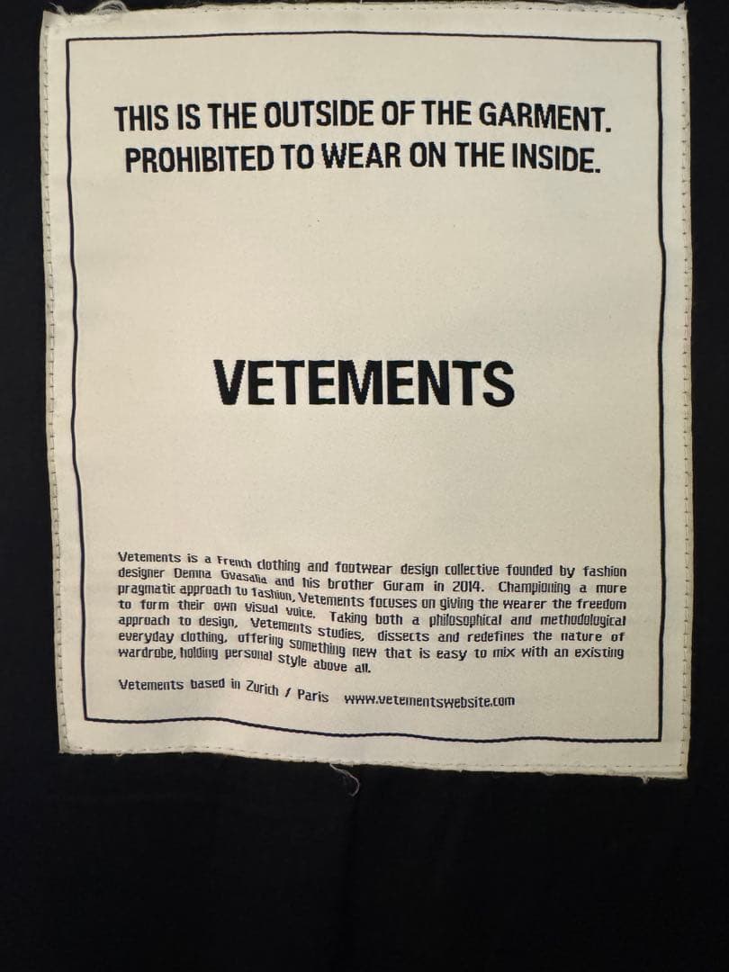 VETEMENTS 18AW インサイドアウト　オーバーサイズジャケット
