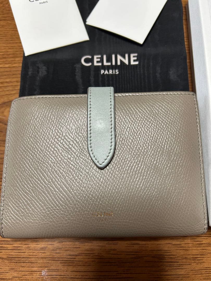 CELINE セリーヌ 二つ折り財布 グレー レザー