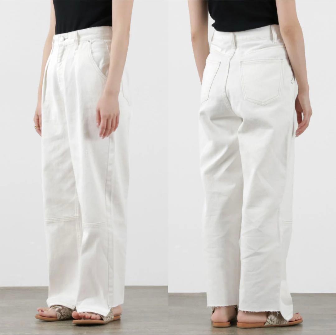 【YENN】イエン　ハイライズ タックワイドデニム WHITE 40