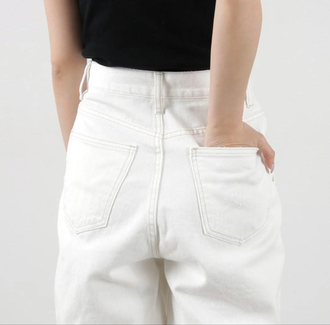 【YENN】イエン　ハイライズ タックワイドデニム WHITE 40