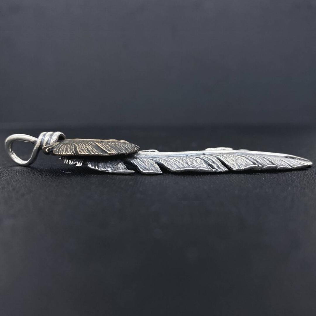 美品 SAAD シルバー 925 ブロンズ ハート 特大 フェザー ペンダント