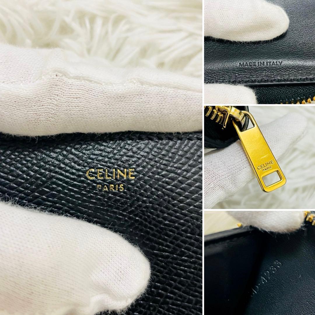 極美✨CELINE 二つ折り財布 エッセンシャル レザー ラウンドファスナー 黒