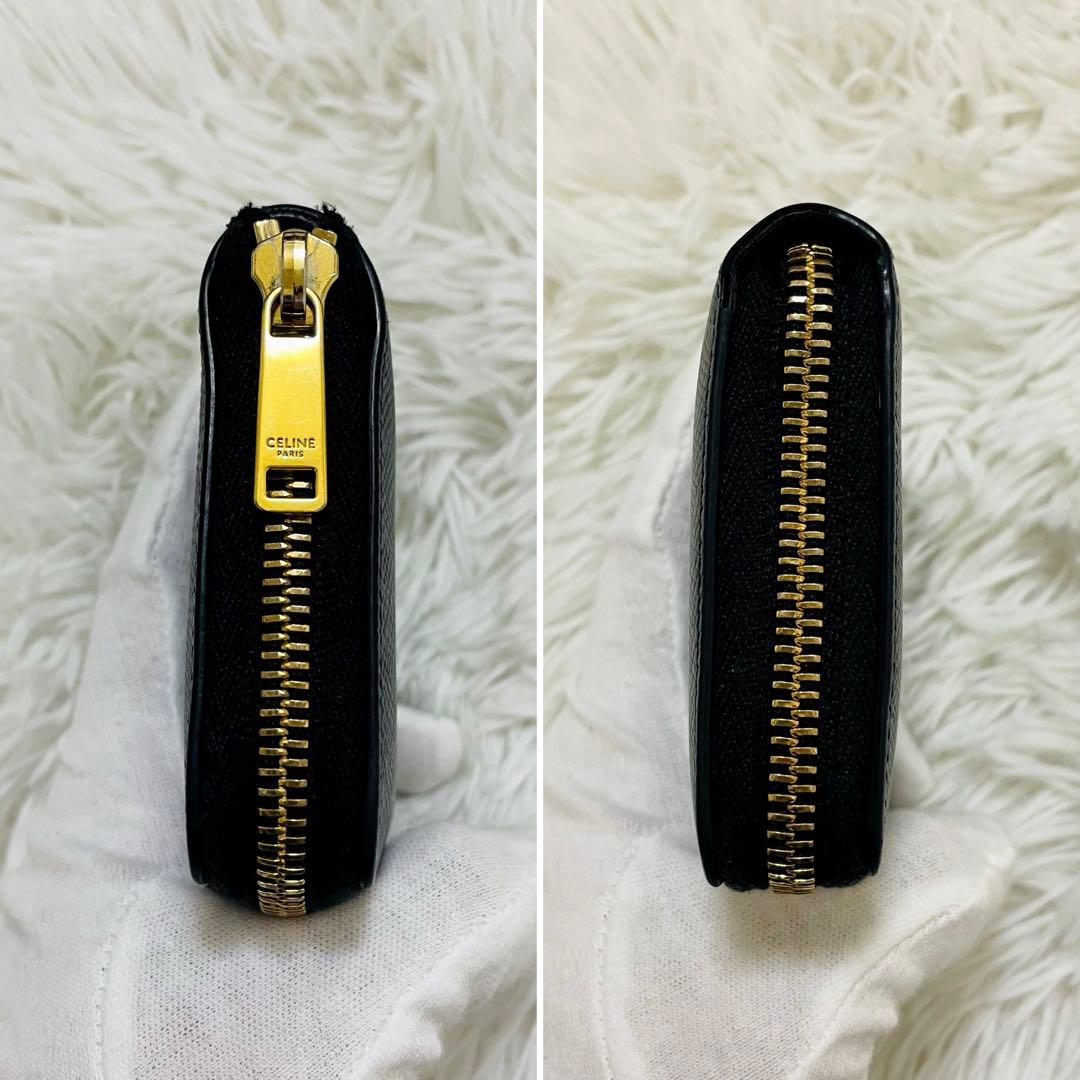 極美✨CELINE 二つ折り財布 エッセンシャル レザー ラウンドファスナー 黒