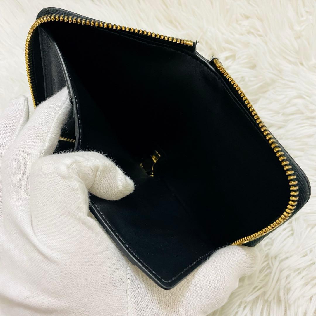 極美✨CELINE 二つ折り財布 エッセンシャル レザー ラウンドファスナー 黒