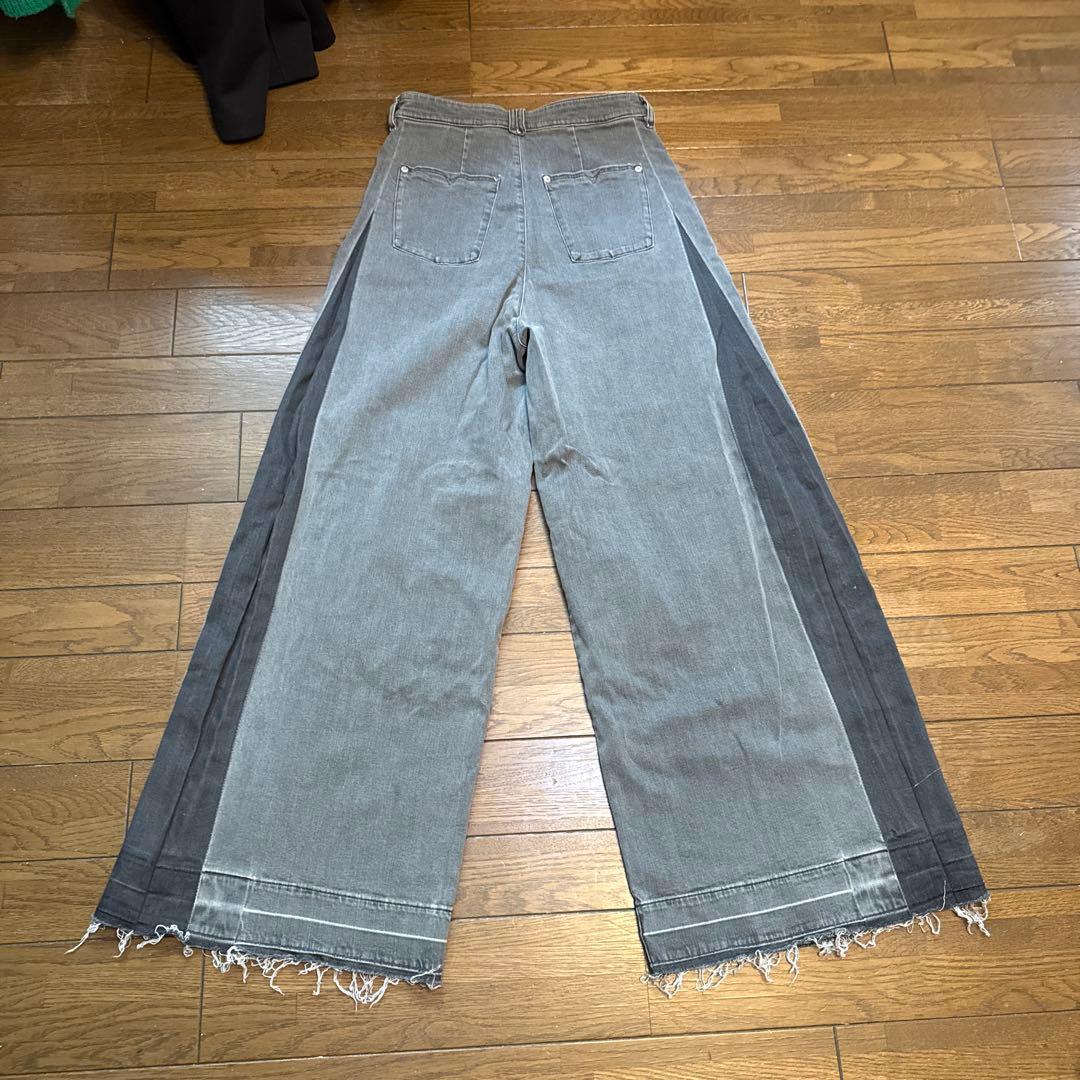 DIESEL新品 グレー ワイドパンツ サイドストライプ
