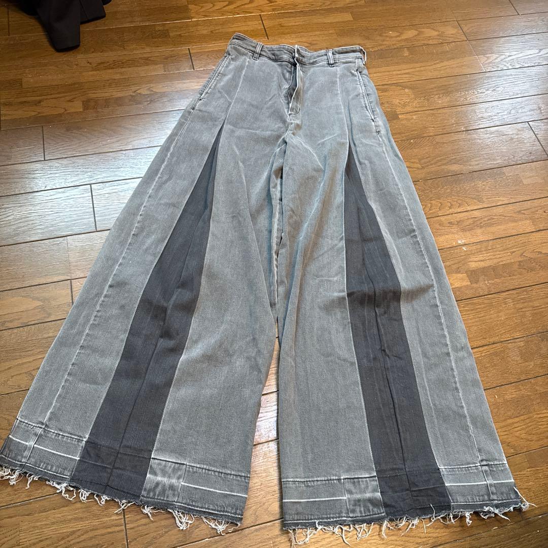 DIESEL新品 グレー ワイドパンツ サイドストライプ