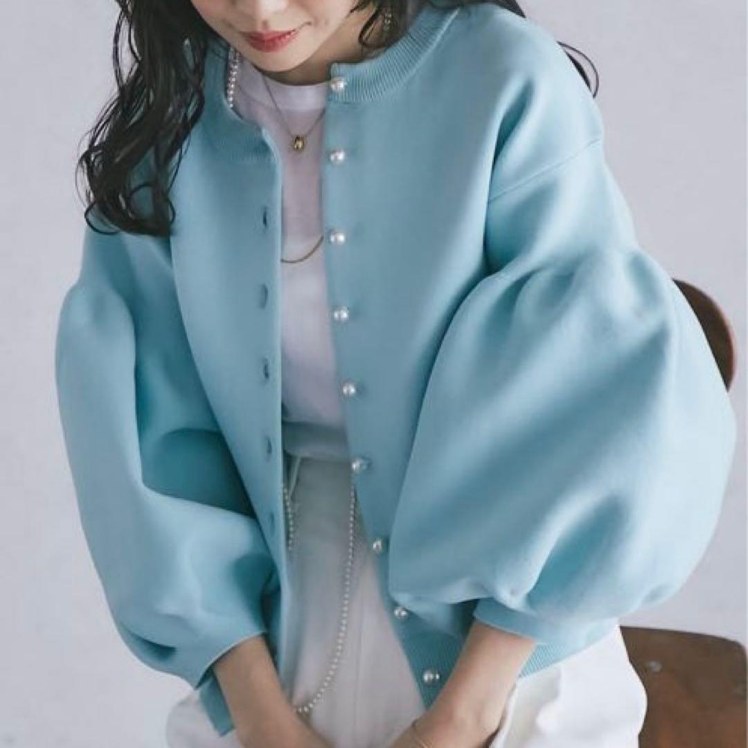 値下げ❣️La boutique BonBon お袖ぽわんパールニットカーディガン