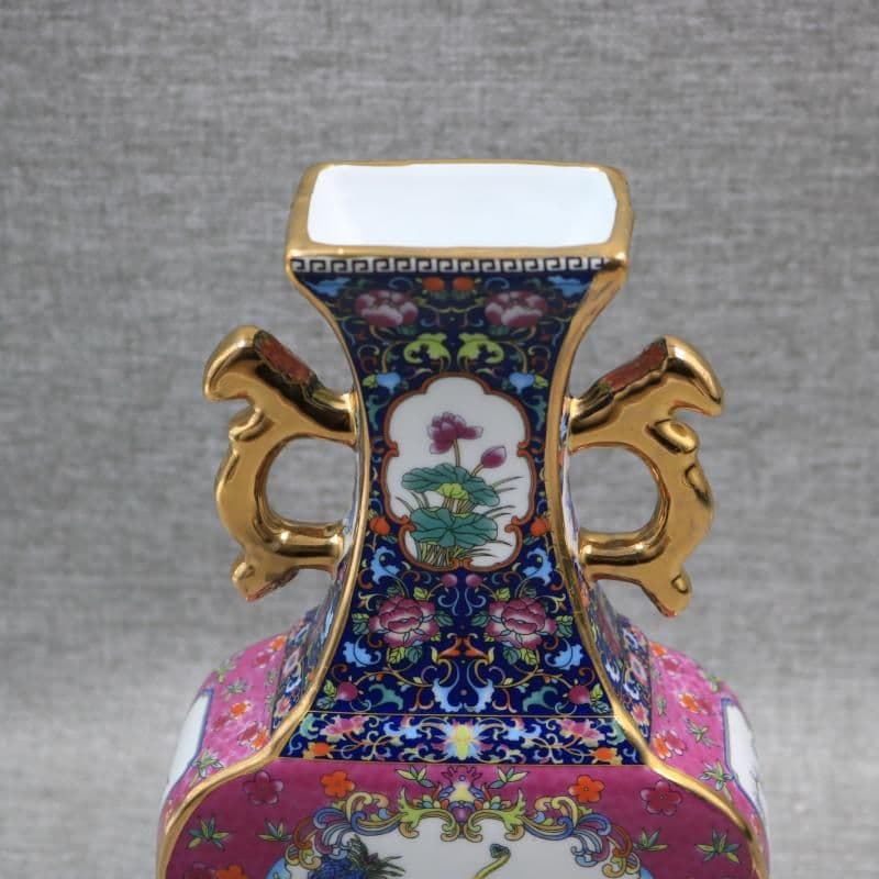 瑯彩蒔金飄花嬰戯扁瓶 景徳鎮 陶磁器 装飾品 現代工芸品 美術品 置物