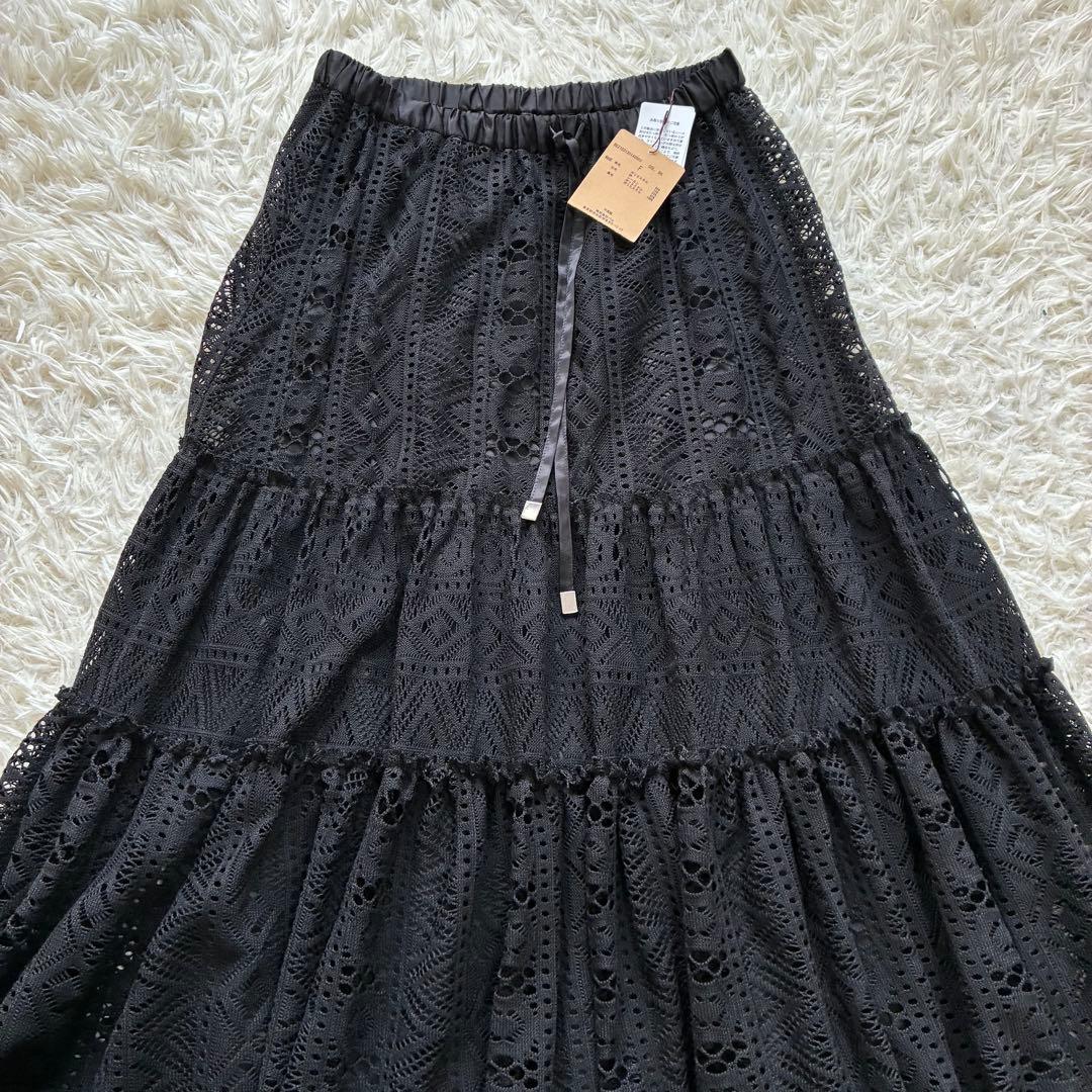 新品未使用　BEARDSLEY レースティアードスカート ブラック　23年製