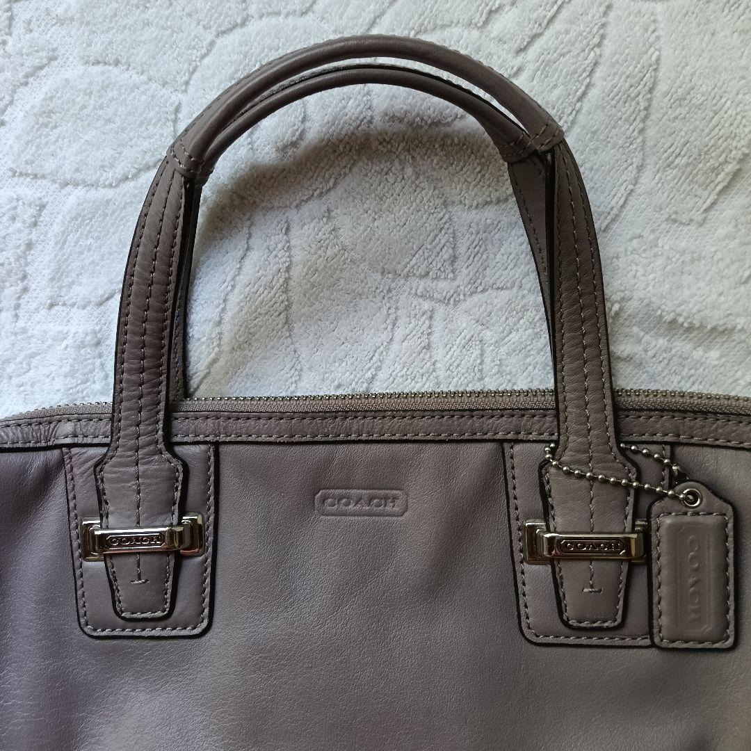 美品 COACH 2way レザー ミニボストンバッグ グレーパープル色