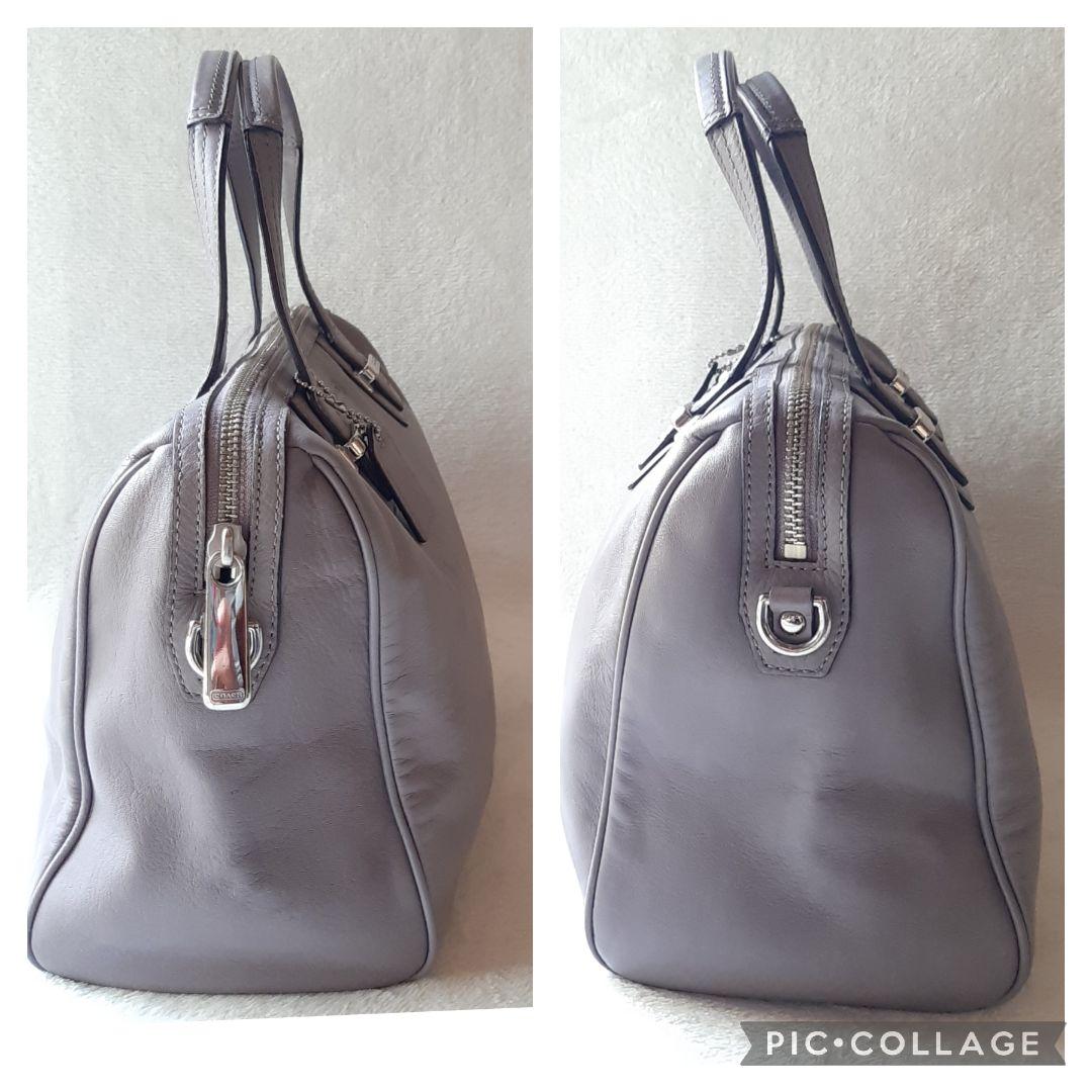美品 COACH 2way レザー ミニボストンバッグ グレーパープル色