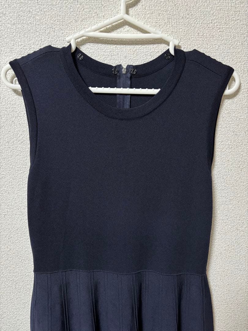 美品 foxey ノースリーブニットワンピース ネイビー