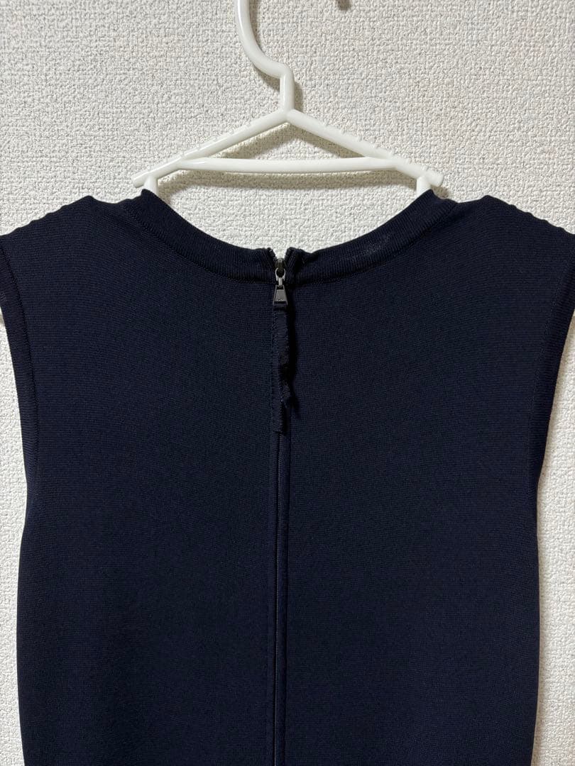 美品 foxey ノースリーブニットワンピース ネイビー