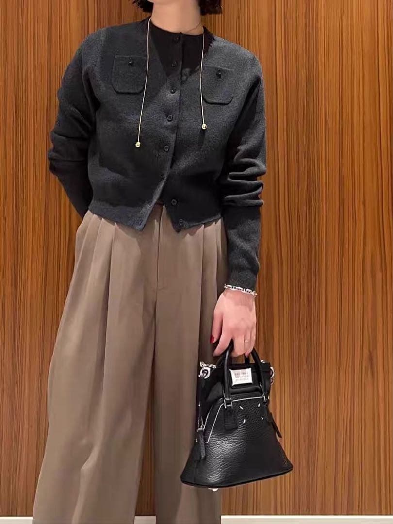 CABaN コットンカシミヤ　クルーネックカーディガン　チャコールグレー　S