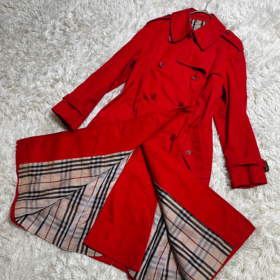 BURBERRY レッド トレンチコート　ノバチェック裏地　ベルト無し