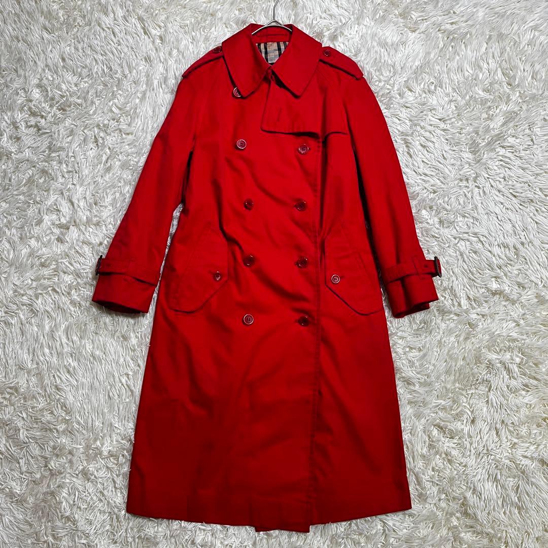BURBERRY レッド トレンチコート　ノバチェック裏地　ベルト無し