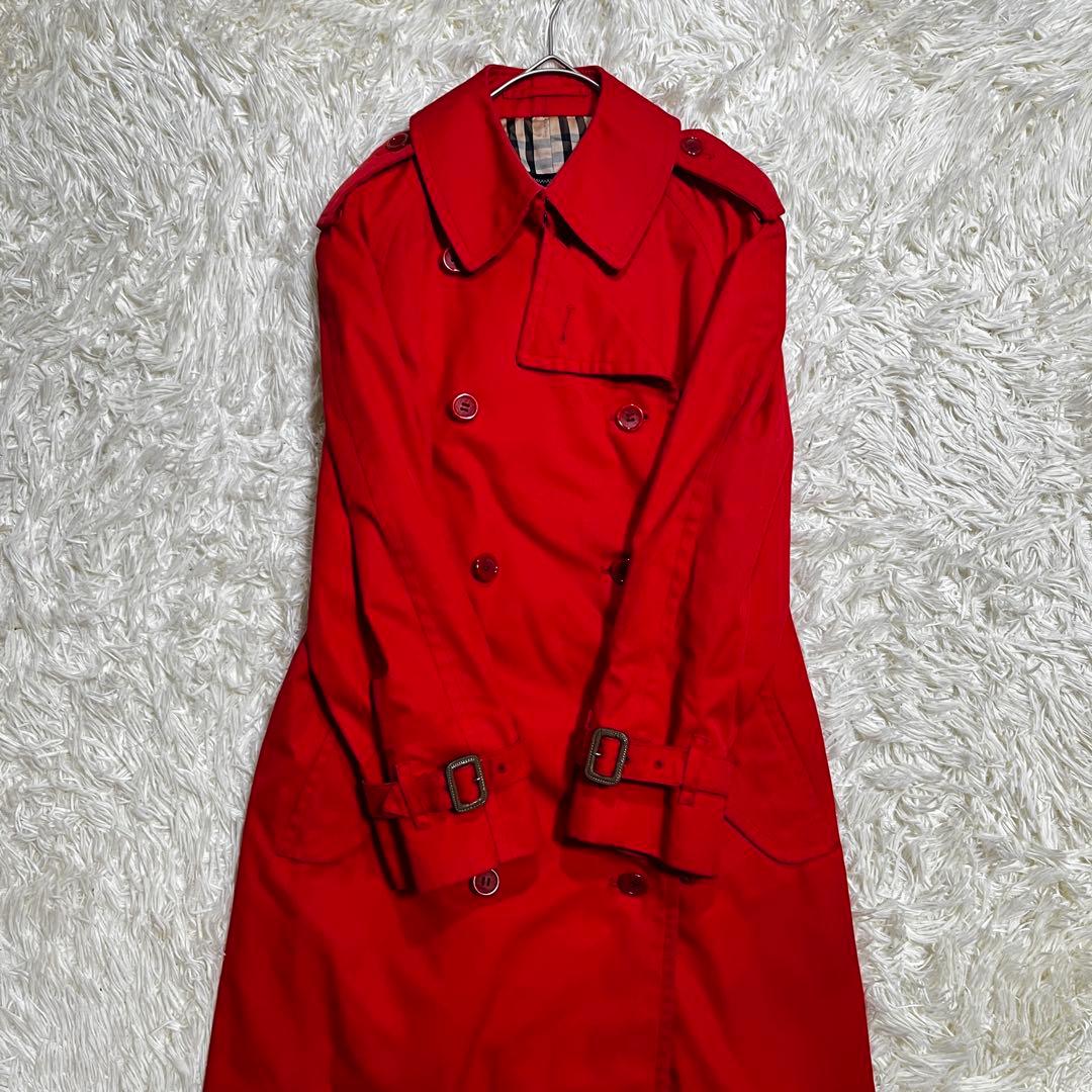 BURBERRY レッド トレンチコート　ノバチェック裏地　ベルト無し