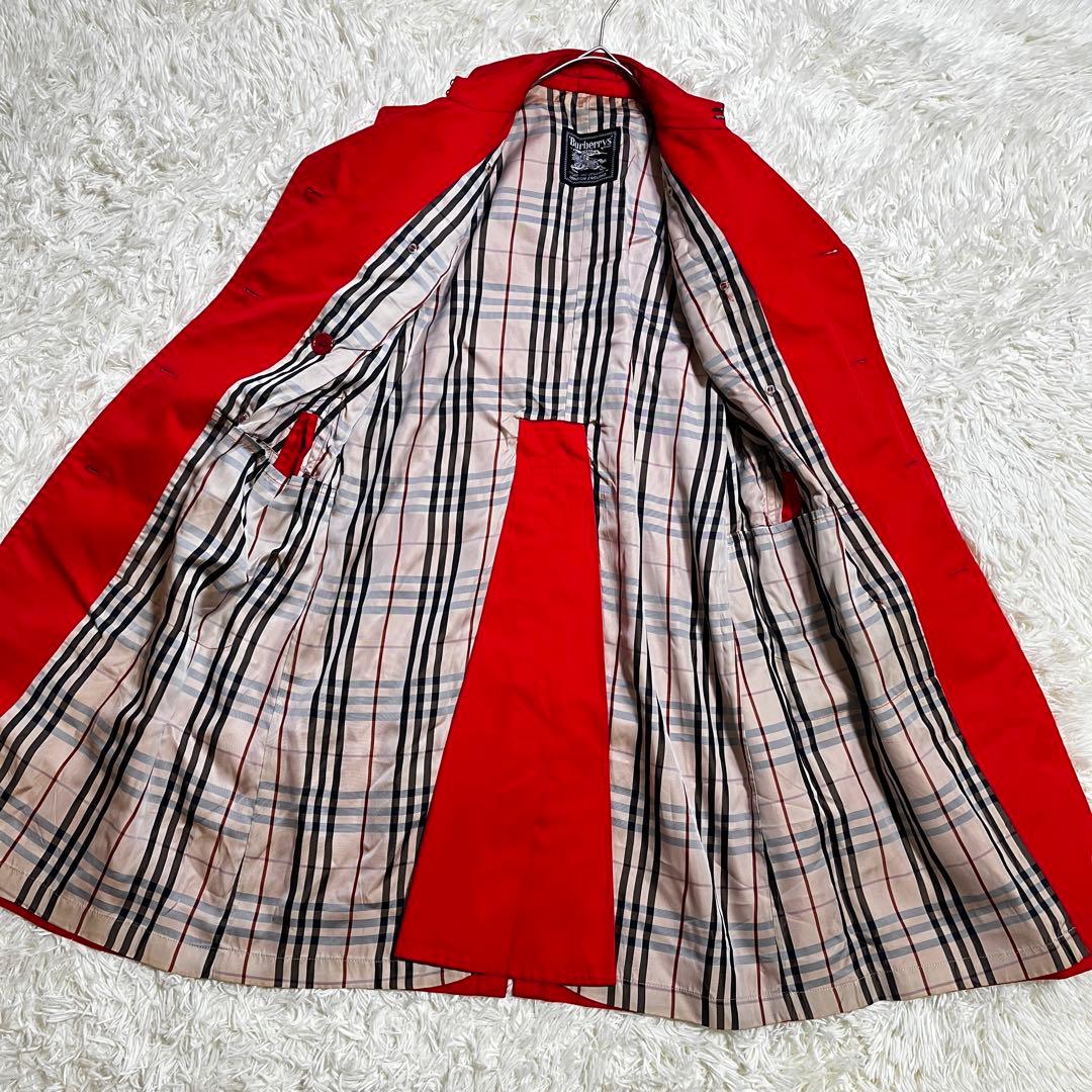 BURBERRY レッド トレンチコート　ノバチェック裏地　ベルト無し