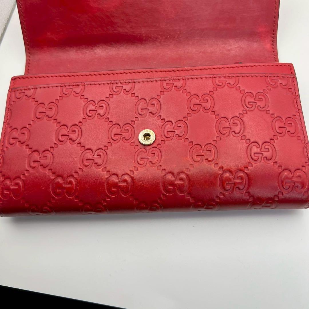 GUCCI　グッチ　二つ折り長財布　GG柄　シマ　　レッド　レディース