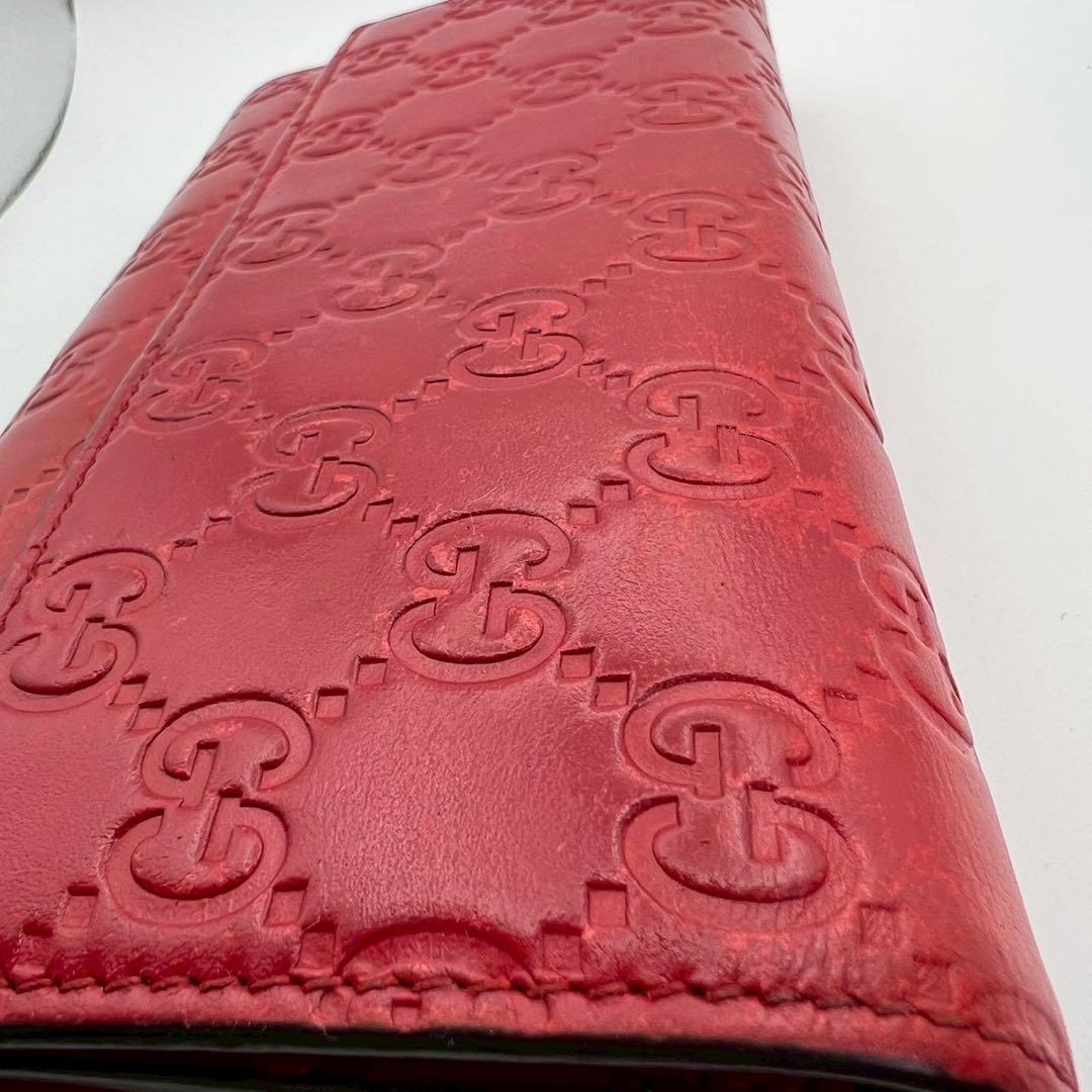 GUCCI　グッチ　二つ折り長財布　GG柄　シマ　　レッド　レディース