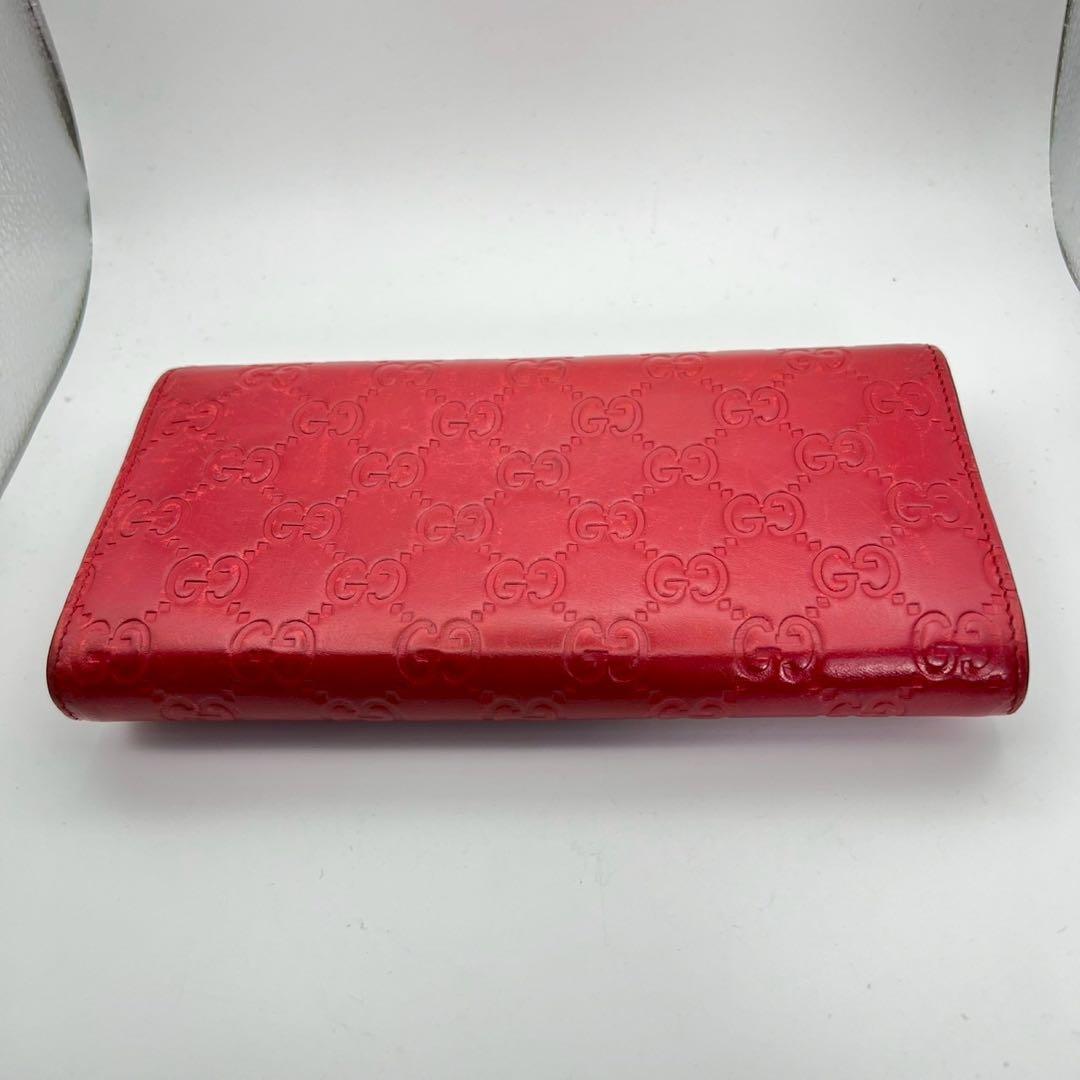 GUCCI　グッチ　二つ折り長財布　GG柄　シマ　　レッド　レディース
