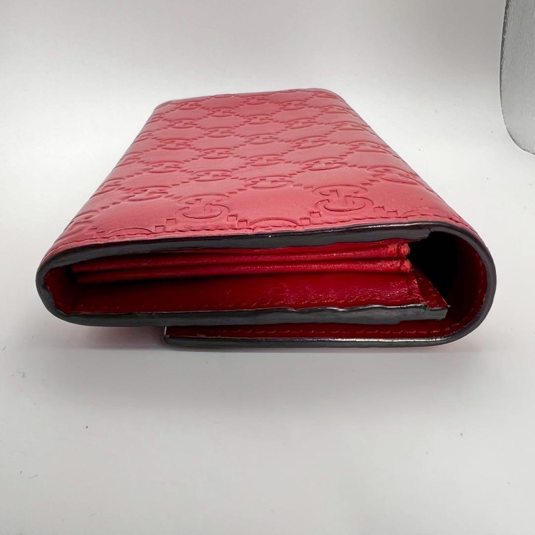 GUCCI　グッチ　二つ折り長財布　GG柄　シマ　　レッド　レディース