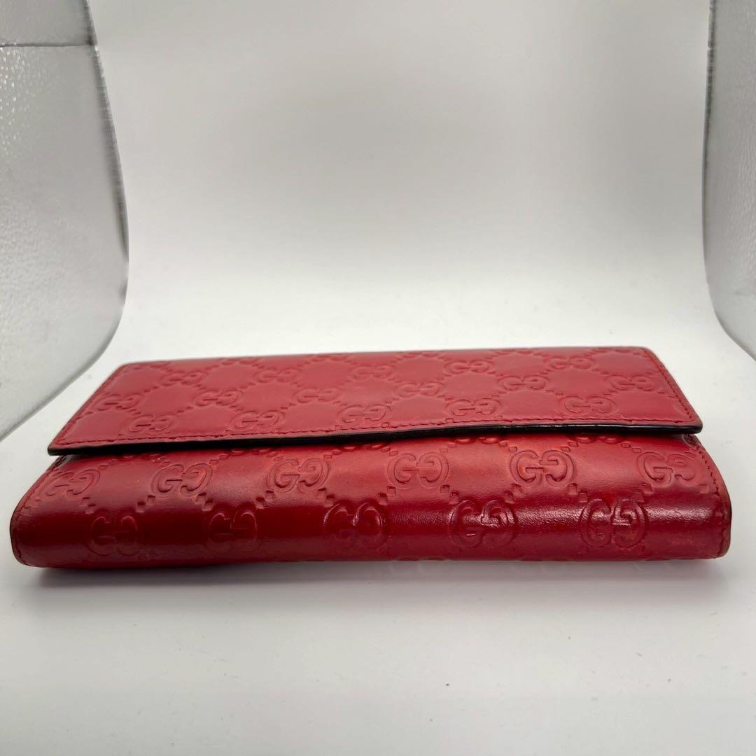 GUCCI　グッチ　二つ折り長財布　GG柄　シマ　　レッド　レディース