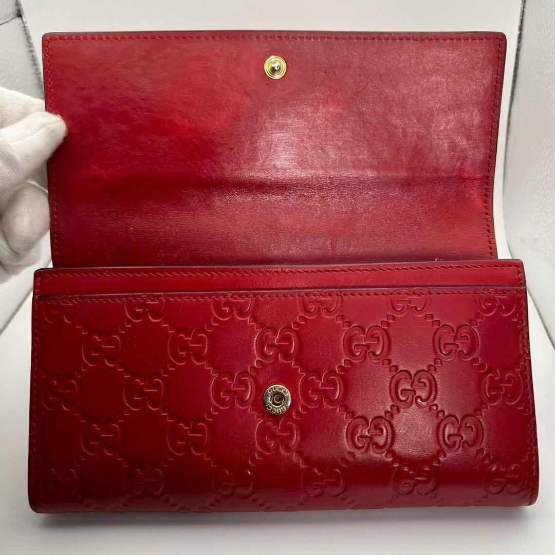 GUCCI　グッチ　二つ折り長財布　GG柄　シマ　　レッド　レディース