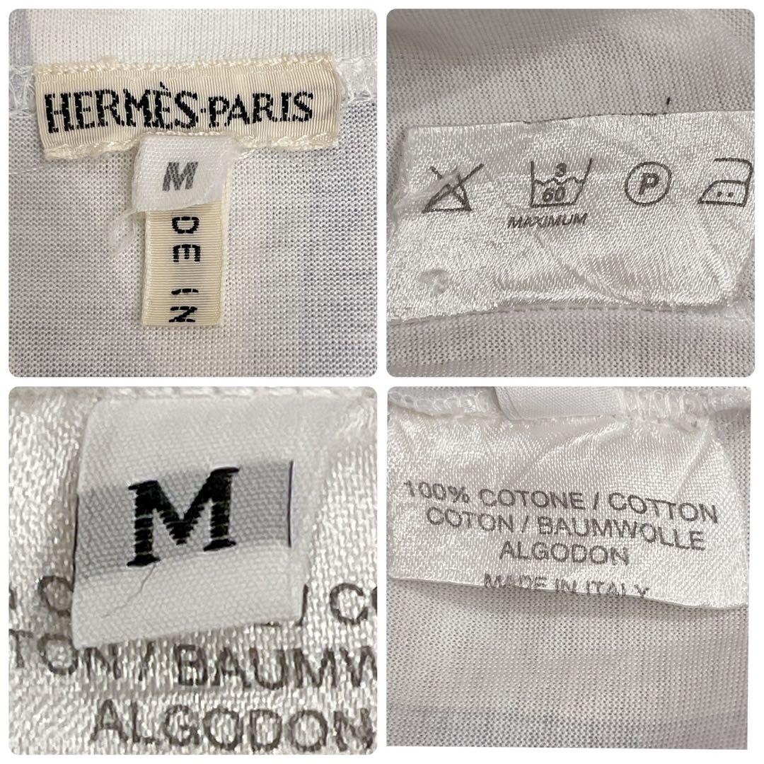 HERMES Tシャツ サイズME ボルデュック リボン柄 ライトグレー　伊製