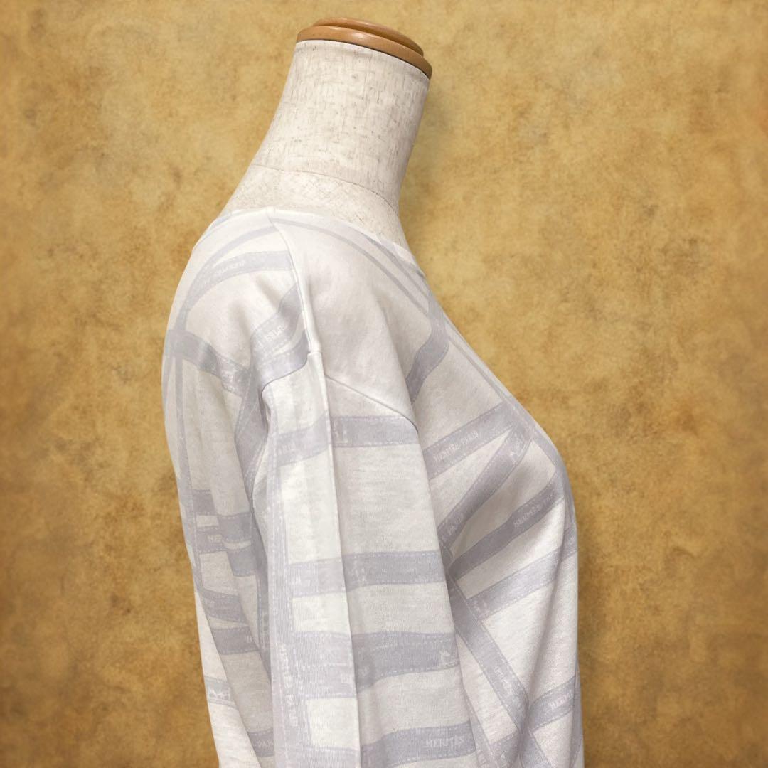 HERMES Tシャツ サイズME ボルデュック リボン柄 ライトグレー　伊製