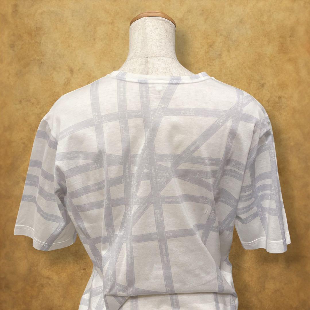 HERMES Tシャツ サイズME ボルデュック リボン柄 ライトグレー　伊製