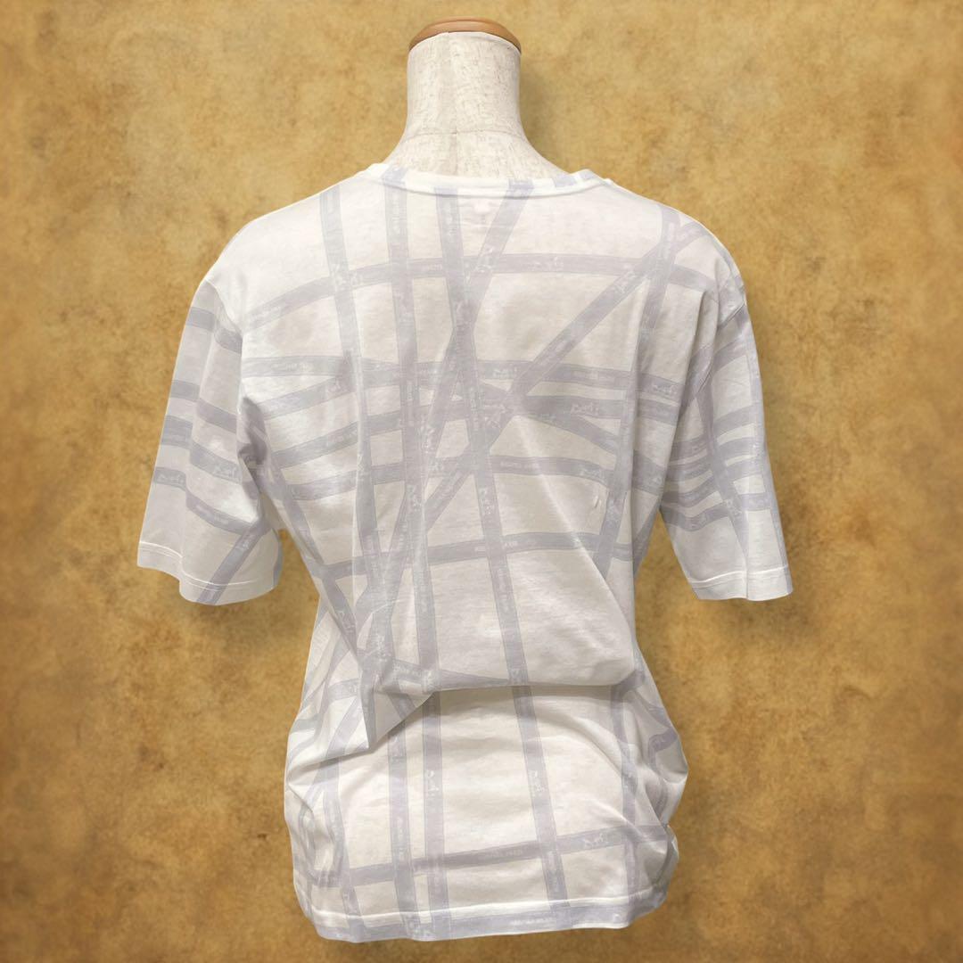 HERMES Tシャツ サイズME ボルデュック リボン柄 ライトグレー　伊製